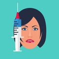 Mesotherapy icon. Beautiful female face and syringe