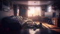 mess, disorder and interior concept - view of messy home kids room with scattered stuff. Bachelors Apartment. Royalty Free Stock Photo