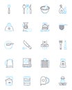 Mess Hall linear icons set. Army, Soldiers, Meals, Food, Cafeteria, Kitchen, Communal line vector and concept signs