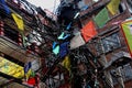 Mess of wires and prayer flags in Kathmandu