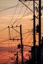 Mess of wires during the sunset. Las Tunas, Cub