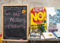 Message on blackboard at an Anti UKIP stall Royalty Free Stock Photo
