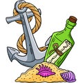 Message in a Bottle and Anchor Cartoon Clipart Royalty Free Stock Photo