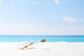 Message in bottle on beach with  white sand,  in tropical sea Royalty Free Stock Photo