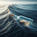 Message in a bottle bobs on the wild blue ocean Royalty Free Stock Photo