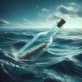 Message in a bottle bobs on the wild blue ocean Royalty Free Stock Photo