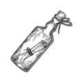 Message in bottle engraving vector illustration Royalty Free Stock Photo