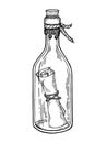 Message in bottle engraving vector illustration Royalty Free Stock Photo