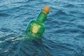 Message in a bottle floating in water, 3D