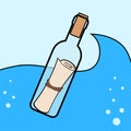 Message in the bottle icon in cartoon style isolated insea wave. Royalty Free Stock Photo