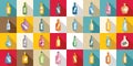 Message in the bottle icons set flat vector. Paper cork