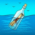 Message in bottle pop art vector illustration Royalty Free Stock Photo