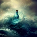 message in a bottle on a rough ocean wave Royalty Free Stock Photo