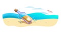 Message in a Bottle on Sandy Beach, vector design Generative AI Royalty Free Stock Photo