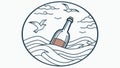 Message in a Bottle at Sea with Birds, Nautical Logo Vector Design, vector design Generative AI Royalty Free Stock Photo