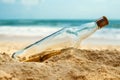 Message in a bottle on the shore of desert island