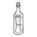 Message in bottle sketch engraving vector