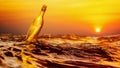 Message in a bottle sunset background Royalty Free Stock Photo