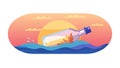Message in a Bottle at Sunset Ocean Vector, vector design Generative AI Royalty Free Stock Photo