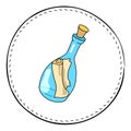 Message in bottle on white background. Mail in bottle cartoon illustration. Royalty Free Stock Photo