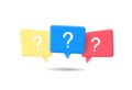 Message box with question mark 3d icon. Chat bubble illustration. Speech communication sign. Ask help concept. Royalty Free Stock Photo