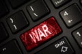 Message on broken red enter key of keyboard. Computer Ukraine war attack warning. Copy space Royalty Free Stock Photo