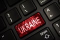 Message on broken red enter key of keyboard. Computer Ukraine war attack warning. Copy space Royalty Free Stock Photo