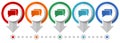 Message, bubble, dialog vector icon set, flat design infographic template, set pointer concept icons in 5 color options for Royalty Free Stock Photo