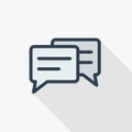 Message, chat, speech bubble, talk, dialog thin line flat color icon. Linear vector symbol. Colorful long shadow design.