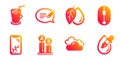 Message, Cocktail and Cloudy weather icons set. Ab testing, Smartphone broken and Mineral oil signs. Vector