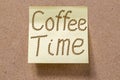 message Coffee Time drawn with coffee beans on memory note Royalty Free Stock Photo