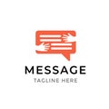 Message communication logo design. Template symbol of human hands embracing chat bubble isolated. Social media messaging