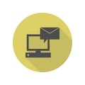 message on the computer long shadow icon. Simple glyph, flat vector of web icons for ui and ux, website or mobile application Royalty Free Stock Photo