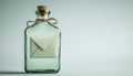 Message Enclosed In Glass Vessel On A Blank Canvas: A Unique Way To Send Correspondence And Make A Statement. Royalty Free Stock Photo