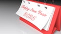 Message holder on a desk, with the write Happy New Year 2025 - 3D rendering illustration