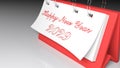 Message holder on a desk, with the write Happy New Year 2029 - 3D rendering illustration