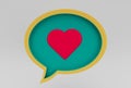 Message icon with heart minimal 3d rendering on white background