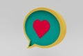 Message icon with heart minimal 3d rendering on white background