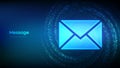 Message icon made with binary code. Email. Mail Communication. Online chat. Global networking. Binary data. Virtual tunnel warp Royalty Free Stock Photo