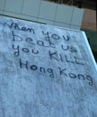 Message left on overhang by Hong Kong demonstrators