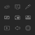 message , monitor , cutter , battery , click , casette , play ,youtube , left ,arrow , stop , eps icons set vector Royalty Free Stock Photo