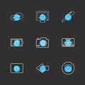 message , monitor , cutter , battery , click , casette , play ,youtube , left ,arrow , stop , eps icons set vector Royalty Free Stock Photo