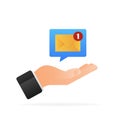 Message new in hand in flat style. Smartphone icon. Flat illustration for mobile app design. Alert message Royalty Free Stock Photo