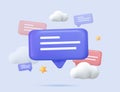 Message notification icon. Cloud new message 3d design. Dialog, Chat Speech Bubble. Dialogue Vector illustration