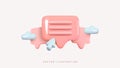 Message notification icon. Cloud new message realistic 3d design. Dialog, Chat Speech Bubble. Clicks the arrow cursor on