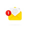 Message notification icon. Envelope with notification. Mail notification with red marker One Message. Delivery of messages, sms. Royalty Free Stock Photo