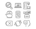 Message, Online statistics and Business portfolio icons. User communication, Coffee machine and Remove signs.