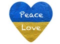 Message Peace Love on heart with Ukrainian flag