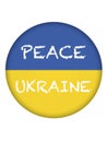 Message Peace Ukraine on round button with Ukrainian flag