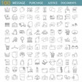 Message related. Law and Justice. Online purchase. Documents management line icons set